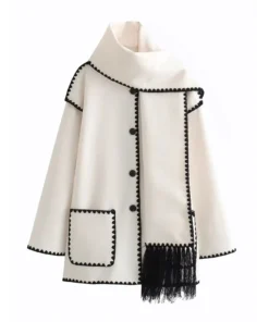 Jacket Women Coat Autumn Winter Tassel Scarf Collar Jackets Warm