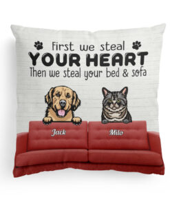 First We Steal Your Heart – Personalized Pillow – Birthday, Loving Gift For Cat & Dog Lover, Pet Owner, Fur Mom, Fur Dad